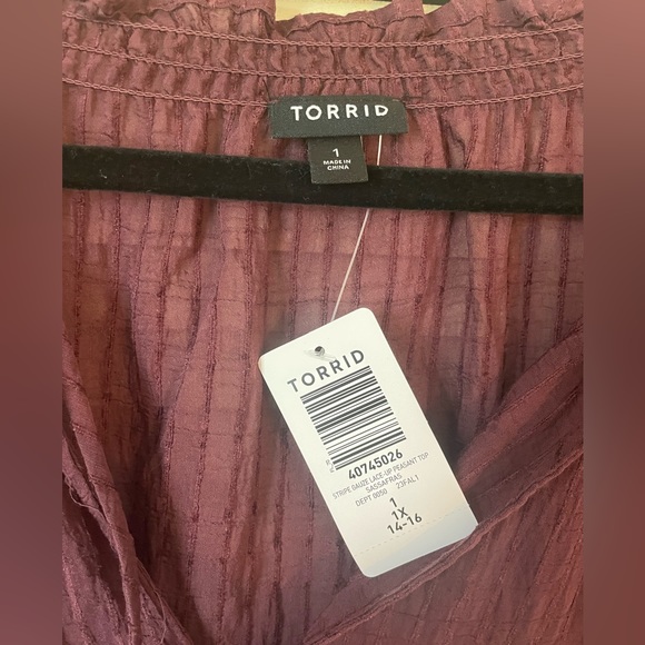 NWT Stripe Gauze Lace-Up Peasant Top - Picture 3 of 5